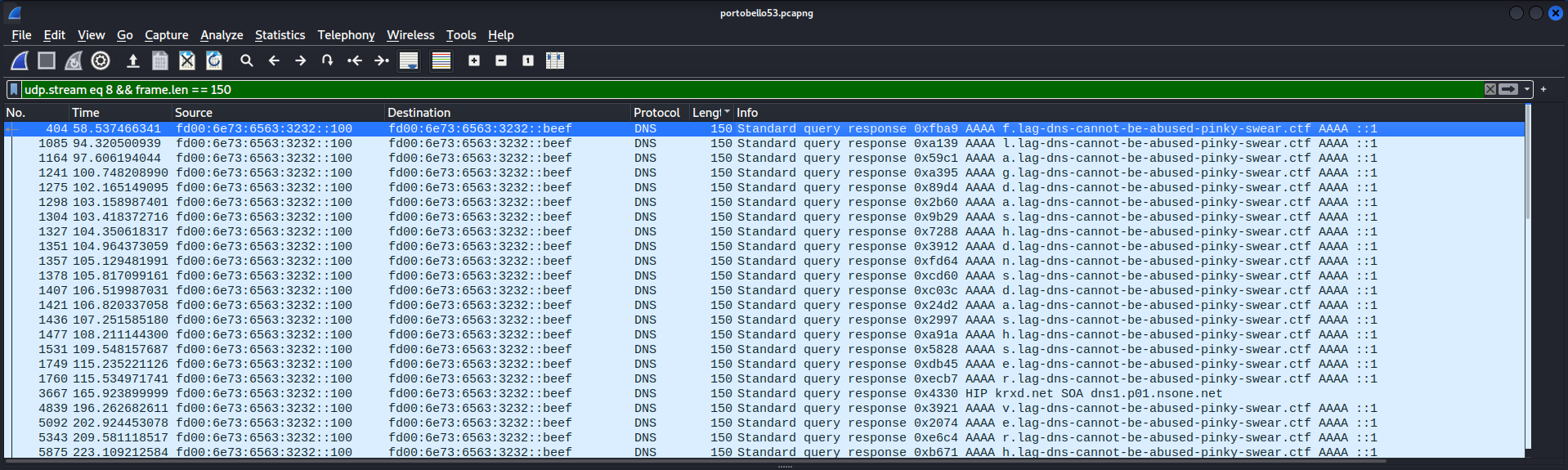 DNS stream 8 isolated by packet length